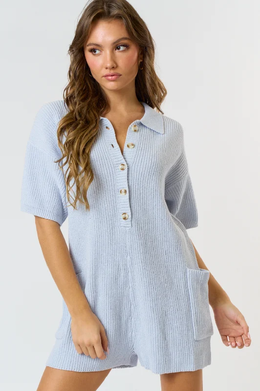 Button Up Pocket Front Sweater Romper