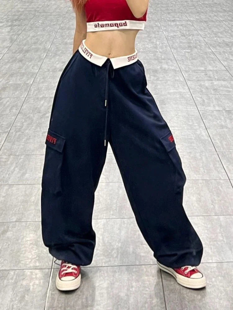 Y2k Cargo Pants Woman Sports Wide Leg Hip Hop Vintage Embroidery Pants