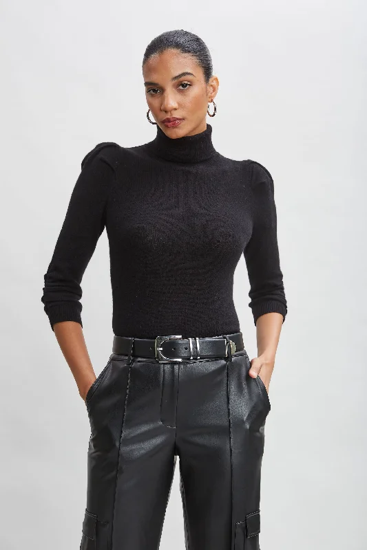 Ruched Sleeve Cashmere Wool Sweater