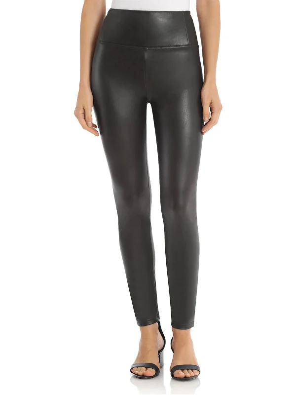 Womens Faux Leather High Rise Leggings