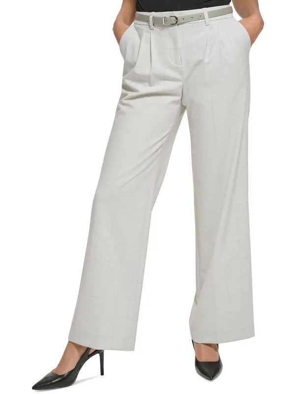 Womens High Rise Pleated Wide Leg Pants