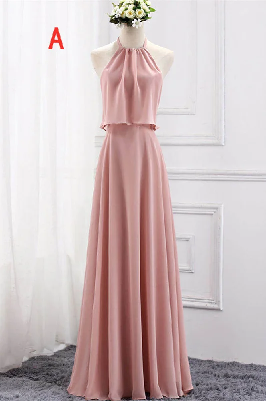 Chiffion Halter Pink Mismatched Bridesmaid Dress