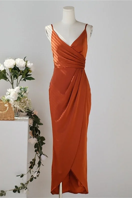 Pleated Pumpkin Sheath Bridesmaid Dress with Belt