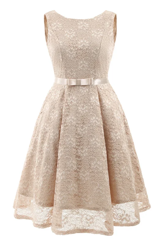 Scoop Lace Ivory Short Party Dress with Ribbon