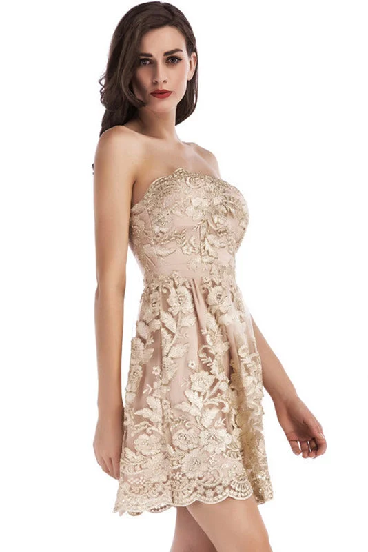 Strapless Appliques Short Cocktail Party Dress