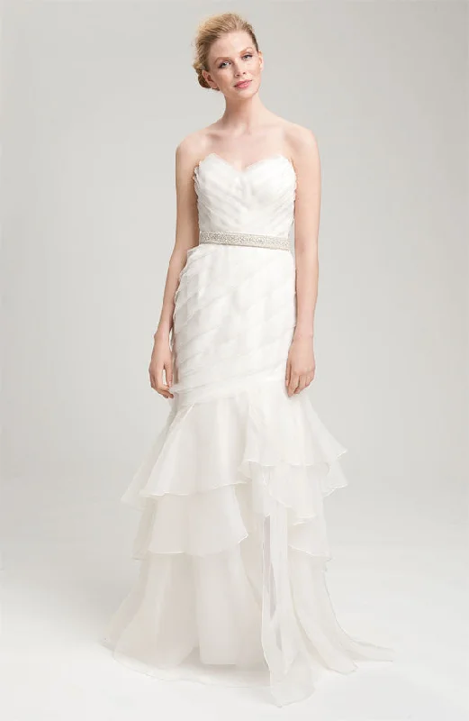 Theia Strapless Silk Organza Mermaid Wedding Gown - White