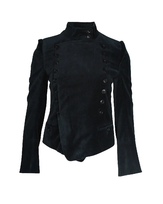 Ann Demeulemeester Double-Breasted Jacket in Dark Turquoise Cotton