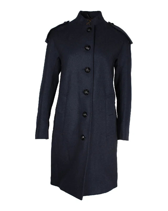 Burberry Long Coat in Navy Blue Wool