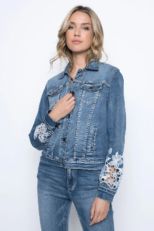 Cut-out Embroidered Denim Jacket