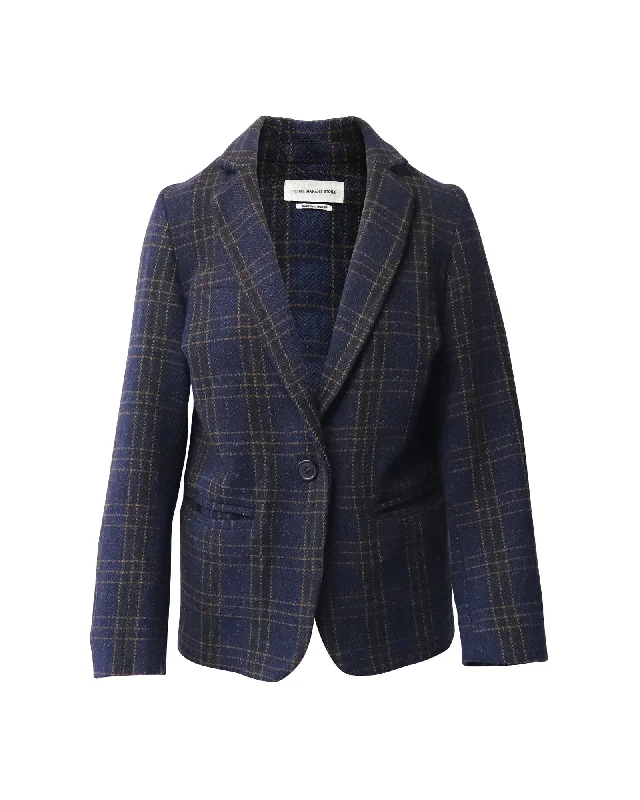 Isabel Marant Oversized Plaid Blazer in Navy Blue Wool