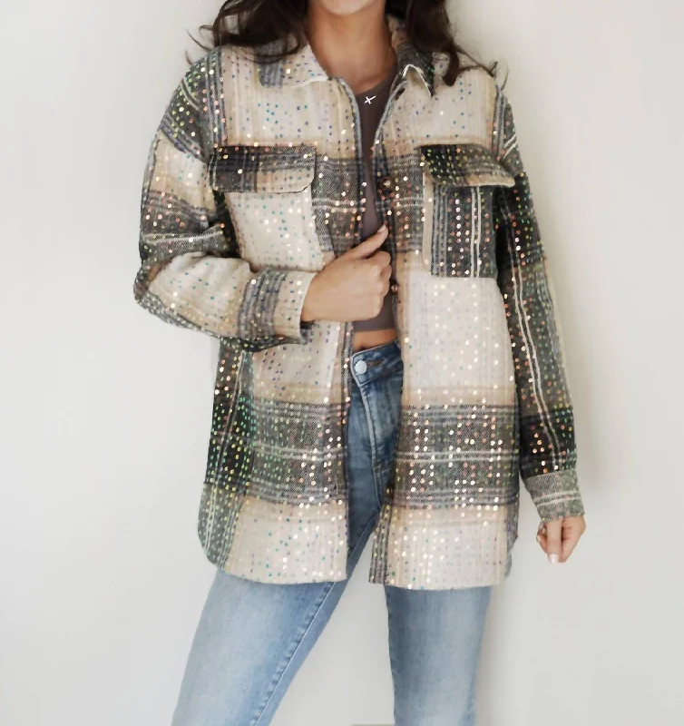 Showstopper Shacket In Sequin Plaid