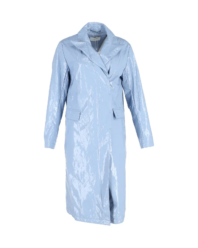 Sportmax Faux Leather Trench Coat In Light Blue Polyester