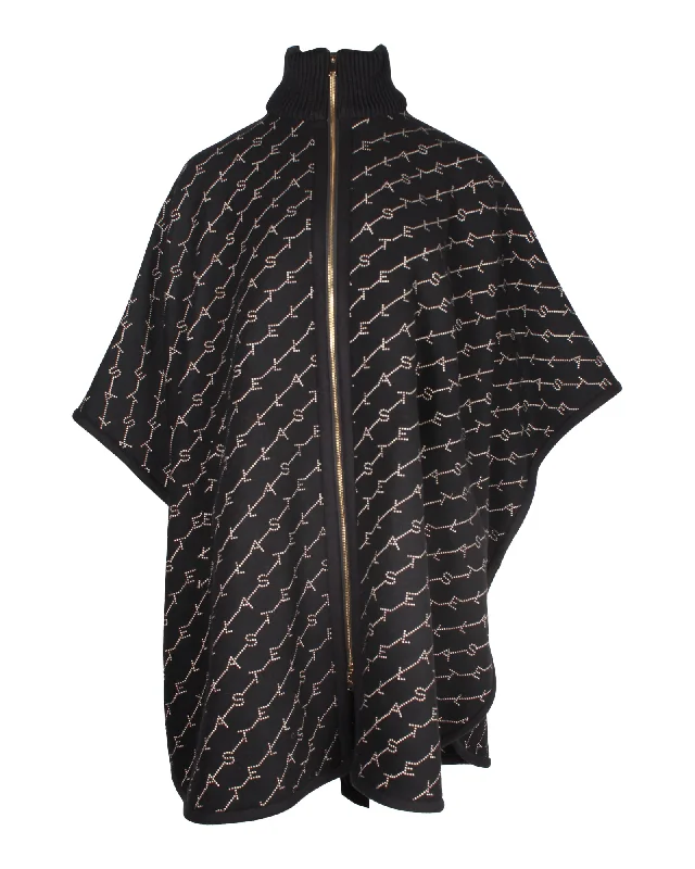 Stella McCartney Embroidered Logo Cape in Black Wool