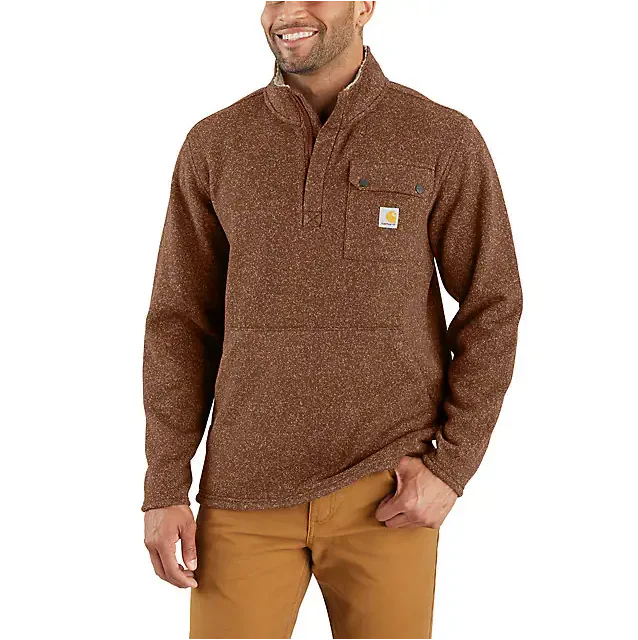 Relaxed Fit Midweight Quarter-Zip Pocket Sweater Fleece - Mocha