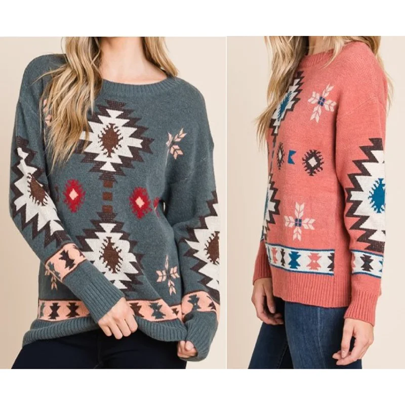 Vanilla Bay Women's Aztec Weave Long Sleeve Knit Sweater