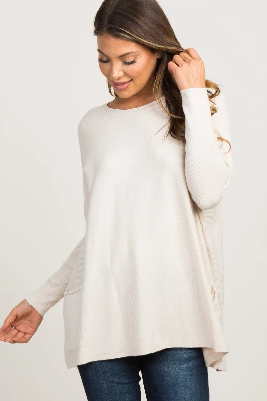 Beige Pocketed Dolman Sleeve Top