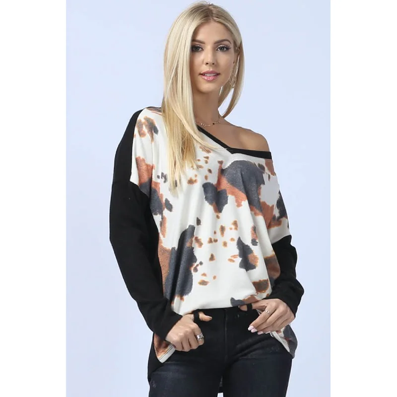 Cow Print Color Block Ultra Soft Hacci Top