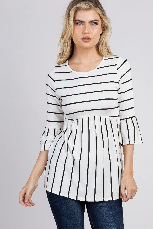 PinkBlush Ivory Striped Peplum Ruffle Top