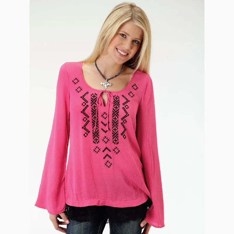 Karman Women's Pink and Black Aztec Long Sleeve Shirt