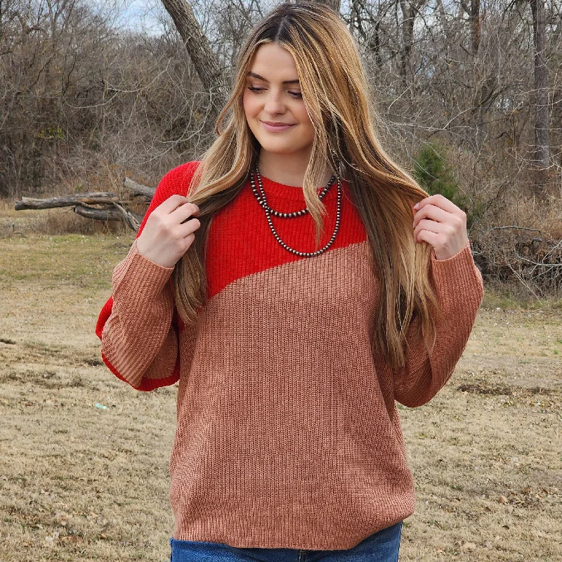 Andree Women's Red & Tan Sweater