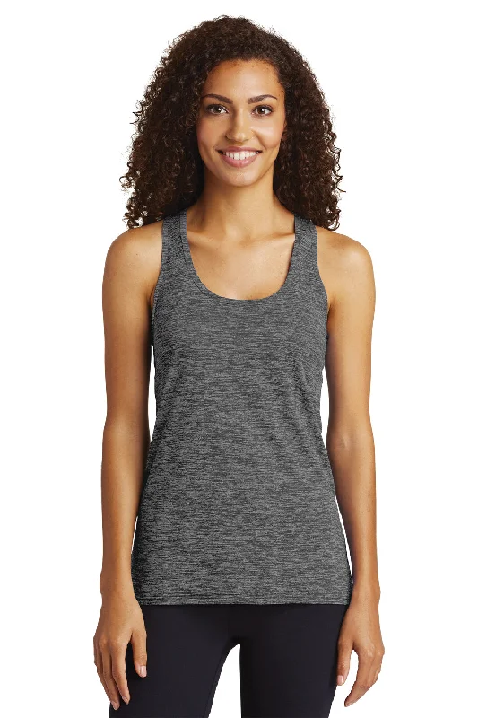 Sport-Tek Womens Electric Heather Moisture Wicking Tank Top - Grey Black Electric