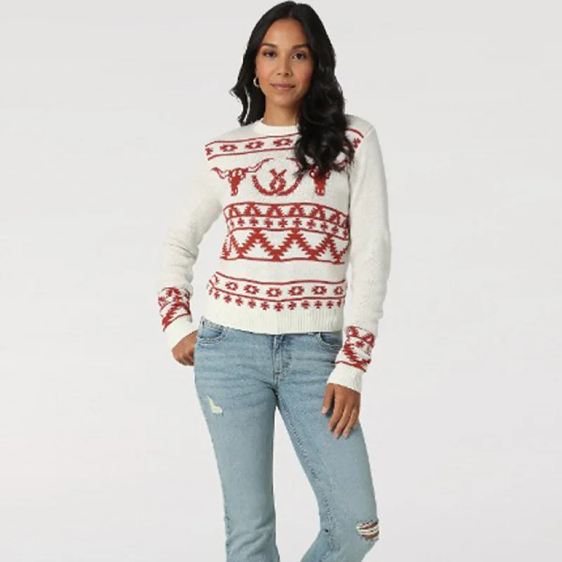 Wrangler Women's White/Red Skull Sweater