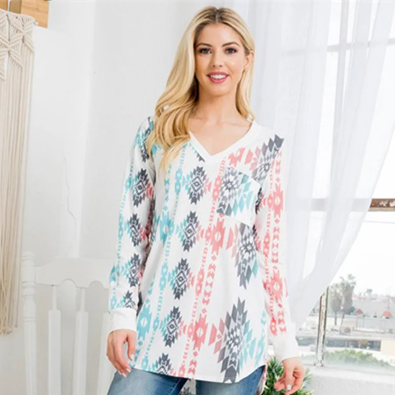 Avery Women's White Turquoise & Coral Aztec Shirt