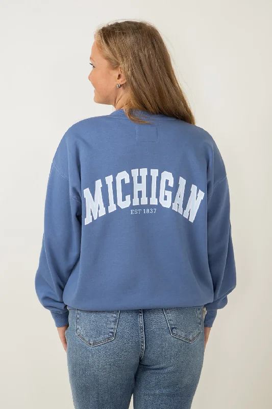 1897 Active Michigan Lake Life Sweatshirt for Women in Cream/Blue | GT878-CREAM/BLUE