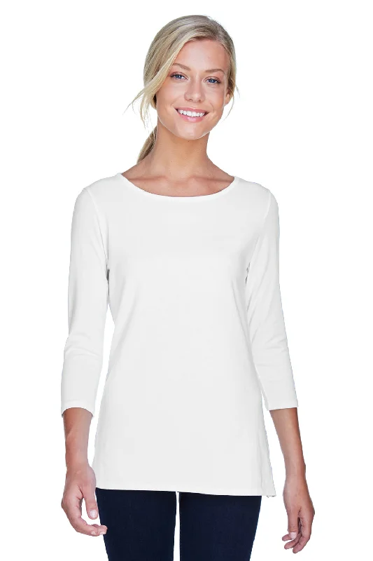 Devon & Jones Womens Perfect Fit 3/4 Sleeve Wide Neck T-Shirt - White - Closeout