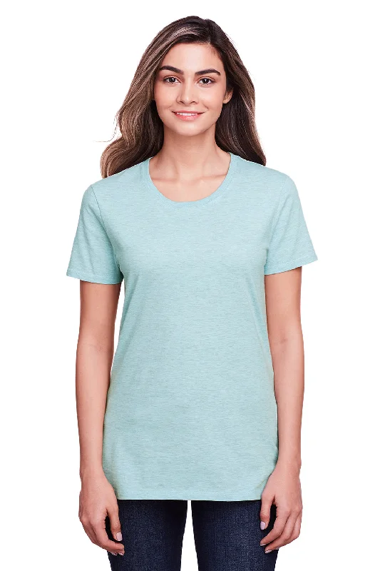 Fruit Of The Loom Womens Iconic Short Sleeve Crewneck T-Shirt - Heather Aqua Velvet Blue - Closeout