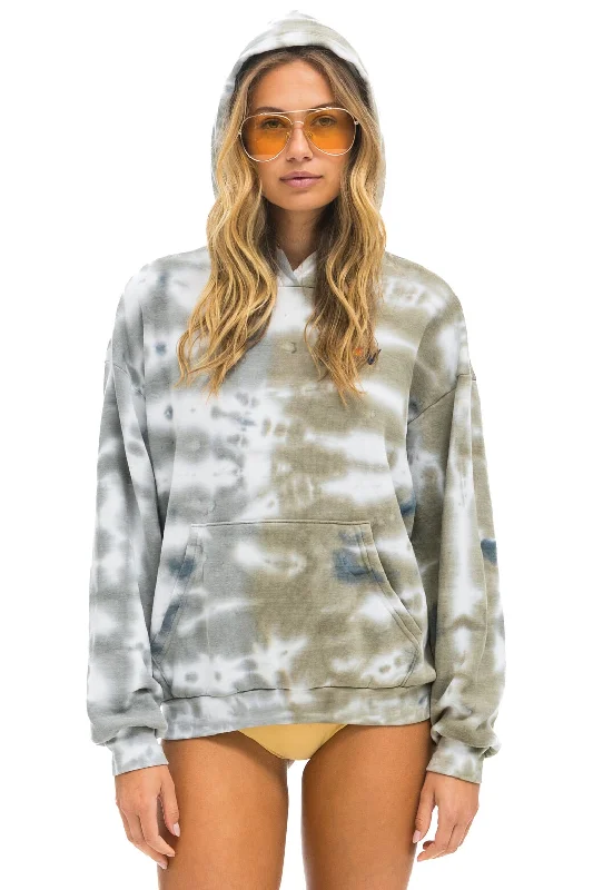 HAND DYED PULLOVER HOODIE RELAXED - TIE DYE GREY // OLIVE