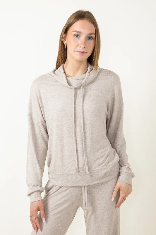 Mono B Hatchi Lounging Cowlneck Sweatshirt for Women in Brown | KT11977-MOCHA