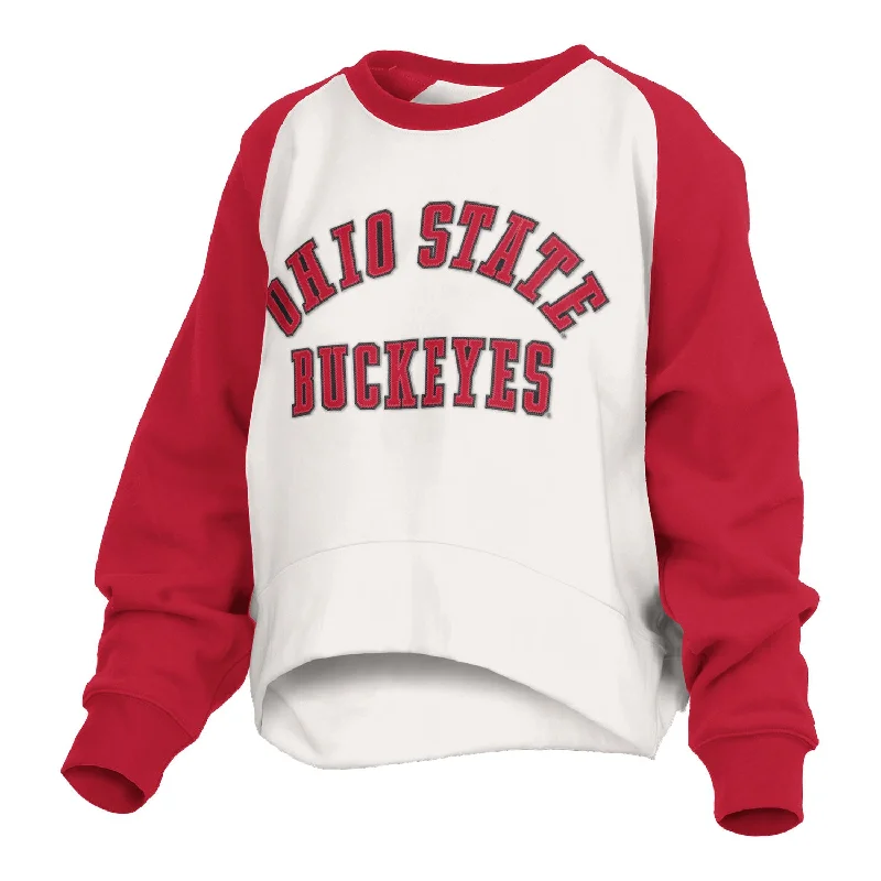 Ladies Ohio State Buckeyes Lotus Cozy Fleece White Crew