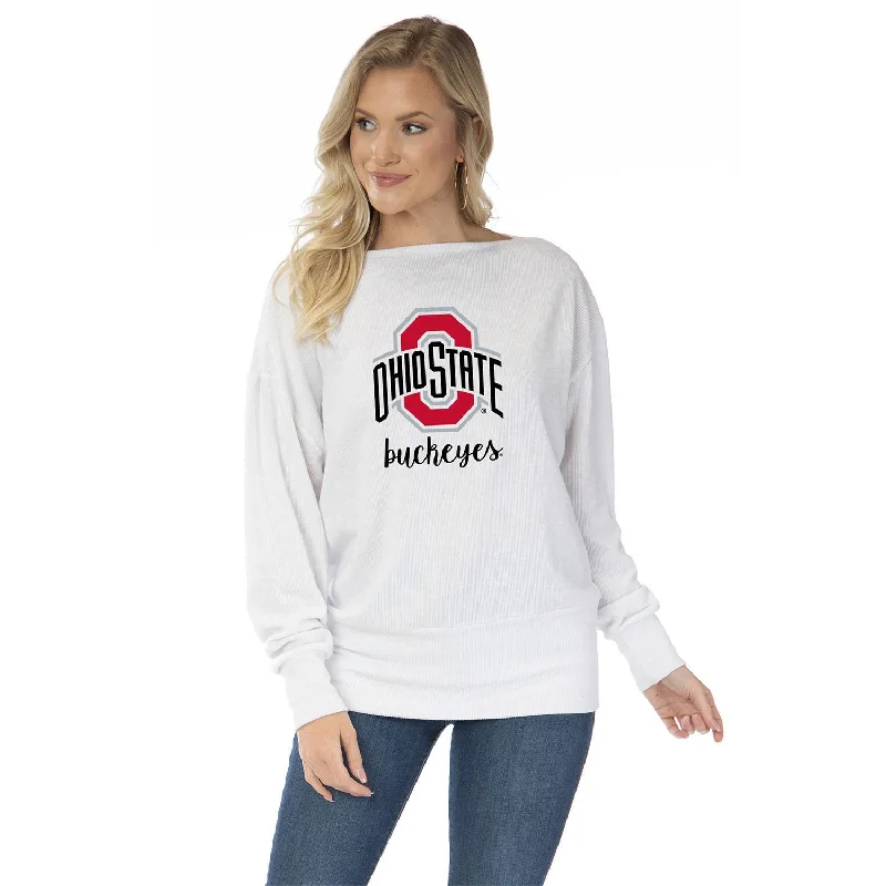 Ladies Ohio State Buckeyes Lainey Rib Knit White Tunic