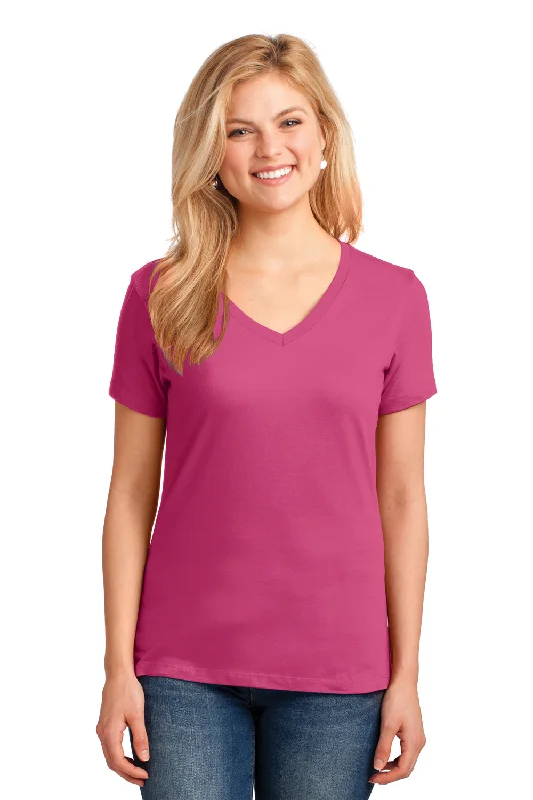 Port & Company Womens Core Short Sleeve V-Neck T-Shirt - Sangria Pink