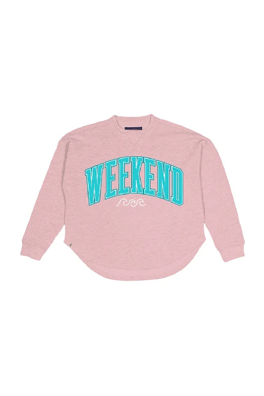 Simply Southern Plus Size Weekend Boxy Crewneck Pullover for Women in Pink | EXT-BOXY-PULL-WEEKEND-ROSY