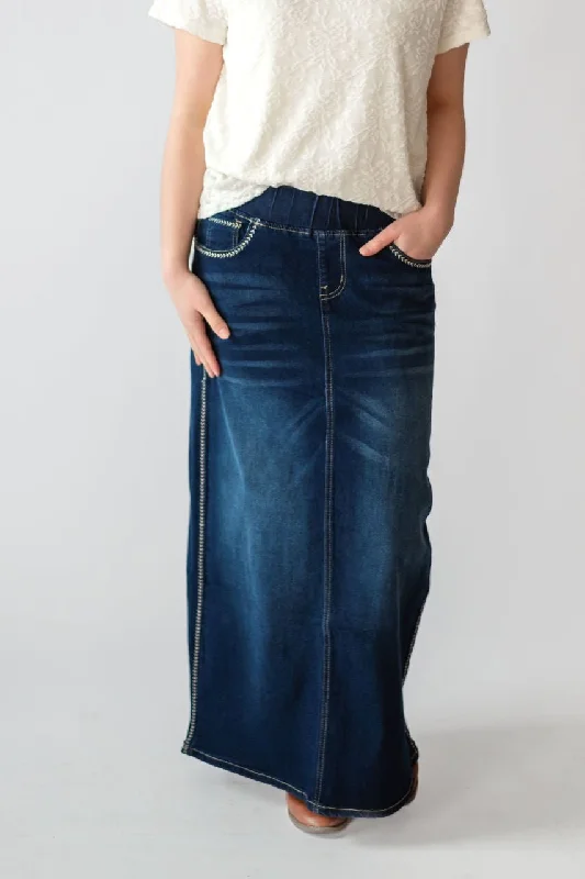 Arabella Maxi Denim Skirt in Dark Wash