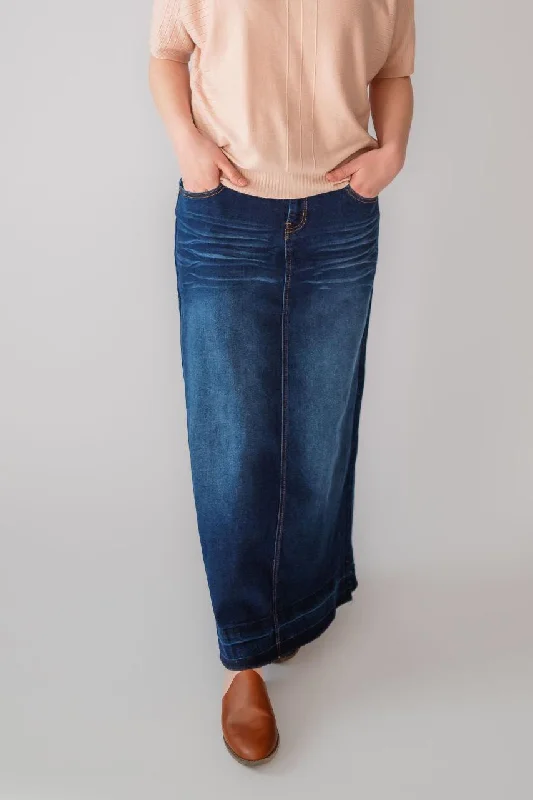 Ella Denim Maxi Skirt in Dark Wash