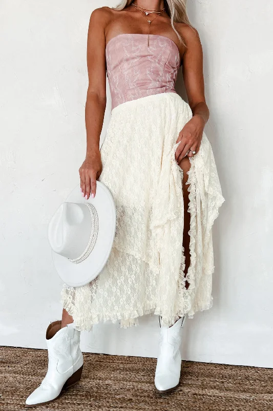 Frontier Fabulous Tiered Lace Midi Skirt (Ecru)