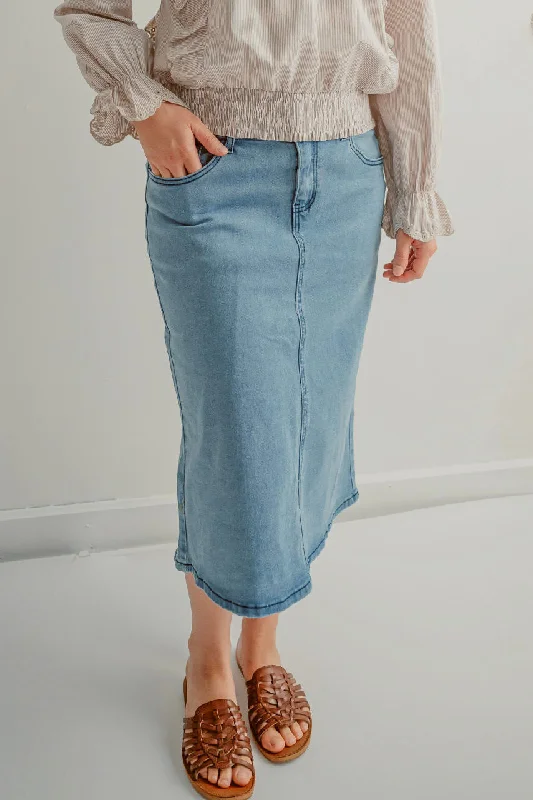 Kennedy Denim Midi Skirt in Stone Wash - FINAL SALE