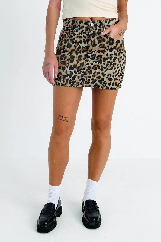 Leopard Denim Mini Skirt