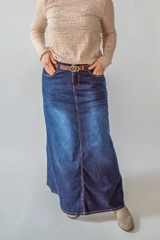 Londyn Denim Maxi Skirt in Dark Wash