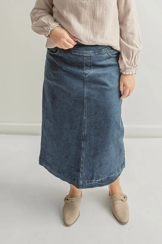 Margaret Denim Midi Skirt in Dark Wash