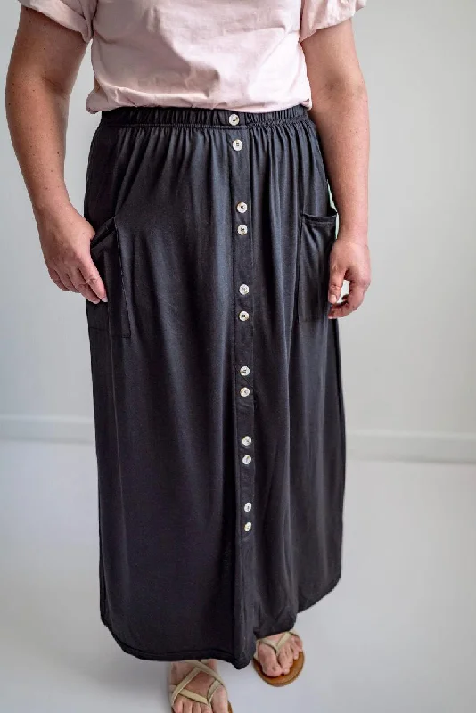 Mariah Button Maxi Skirt in Black - FINAL SALE