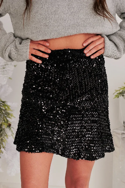 Moment To Shine Sequin Skirt (Black)