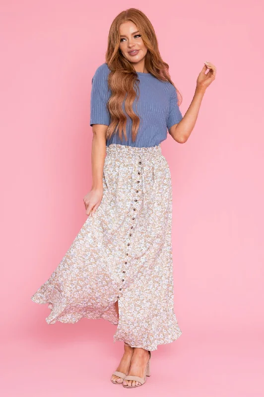 Spring Blooms Modest Button Skirt