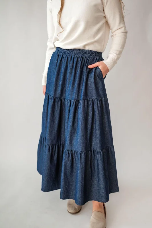 Celeste Tiered Skirt in Dark Wash